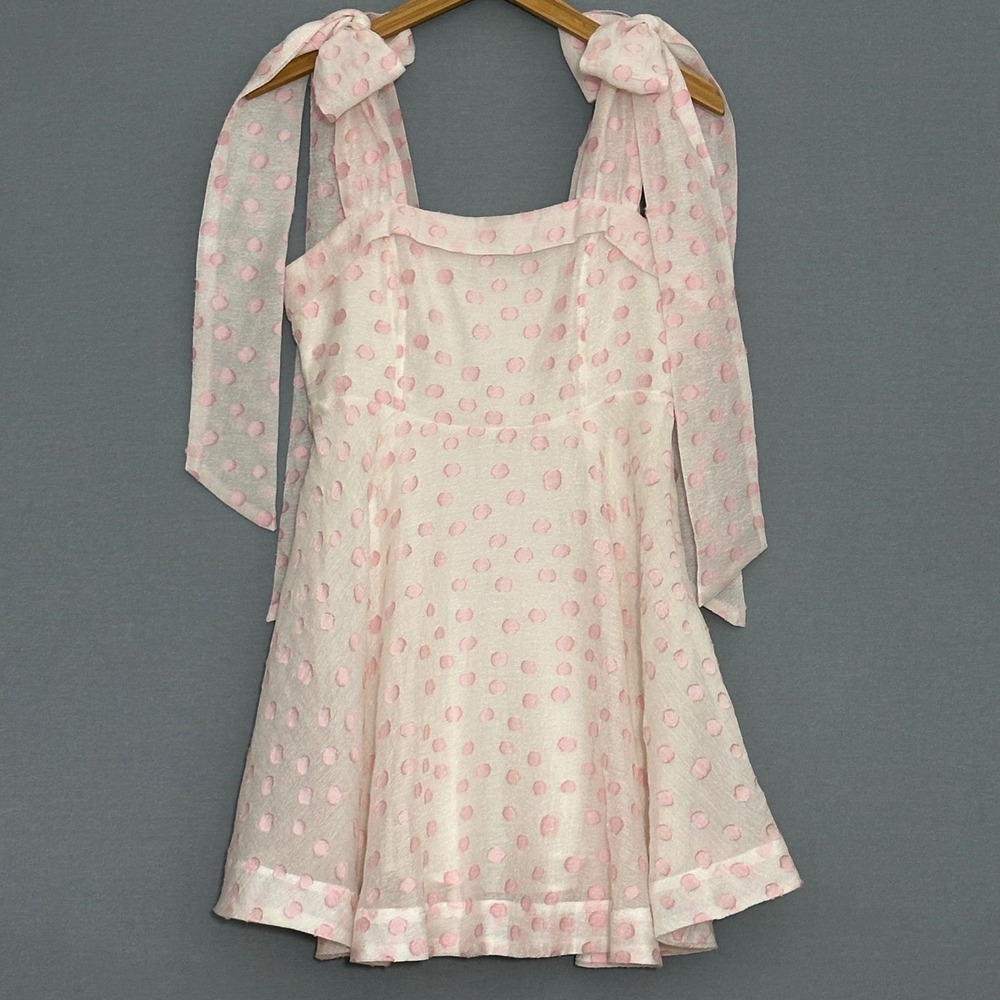 Mable Women Dress M White Pastel Pink Polka Dot Organza Mini Coquette Soft Girl - Picture 6 of 14